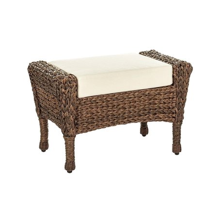 W UNLIMITED Outdoor Faux Sea Grass Garden Patio Ottoman with Beige Cushion SW1529OT